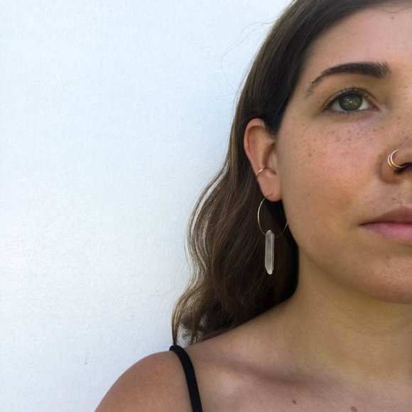 Crystal Pendant Hoop Earrings - Picture 2 of 9